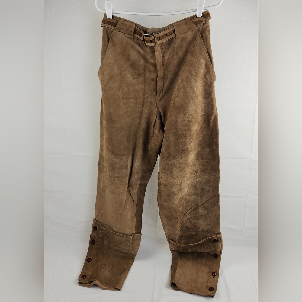 Vintage Gianni Versace Suede Leather Pants Womens Size 16 Brown Belted